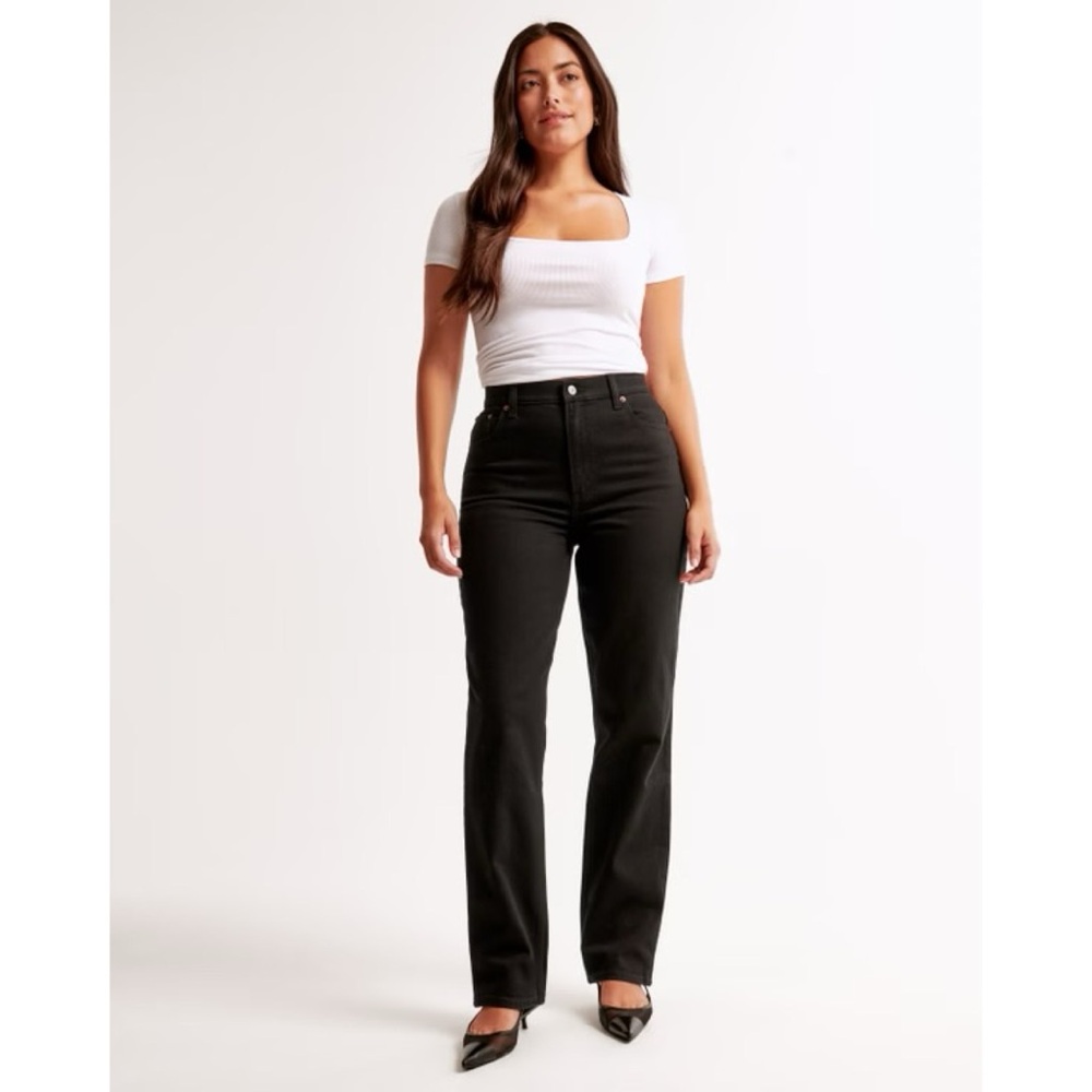 Abercrombie & Fitch 90s Straight Curve Love Jeans Black 32 Short 14s 14 Mid Rise